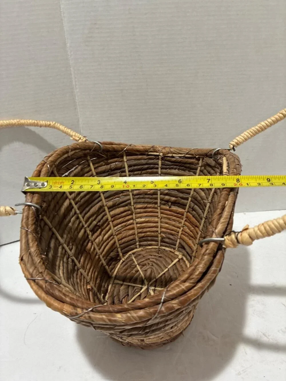 rustic rare wicker basket natural brown corn rope handmade twisted branch handle